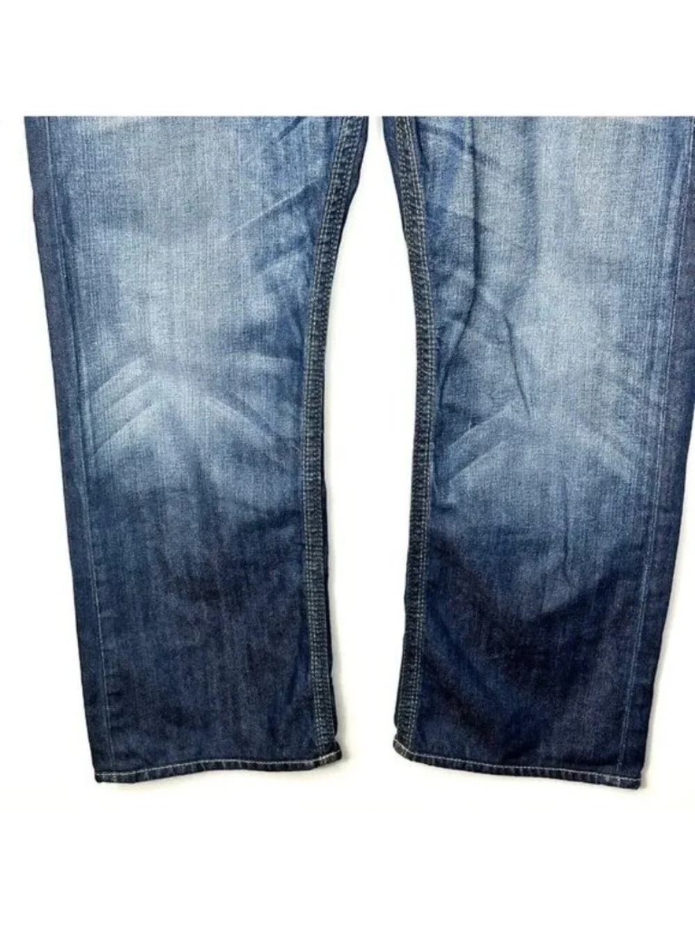 True Religion Jeans Mens 38x28 Blue Distressed Straight Denim 100% Cotton 5Pkt